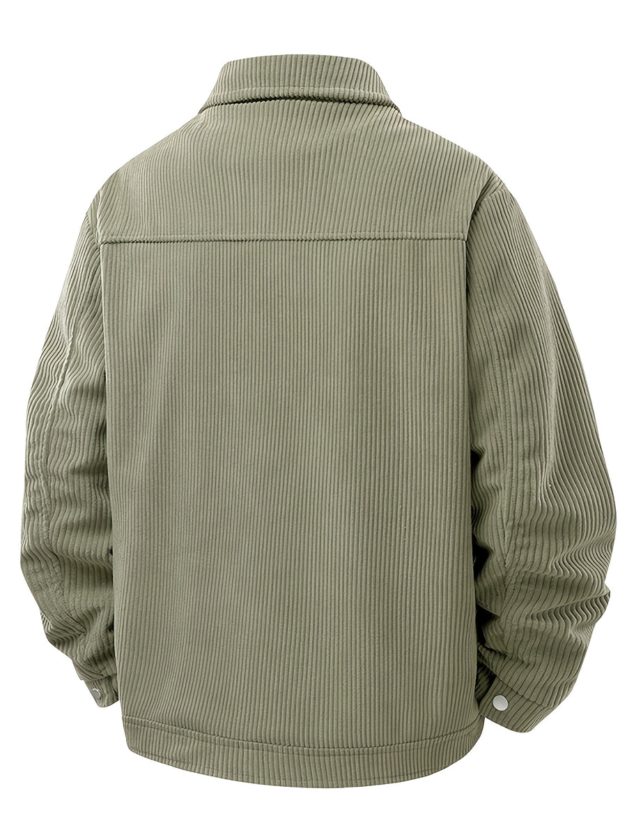 Corduroy Spring/Autumn Men's Outerwear, Business Style Casual Men's Single Jacket, Loose Lapel Jacket Coat - Army Green