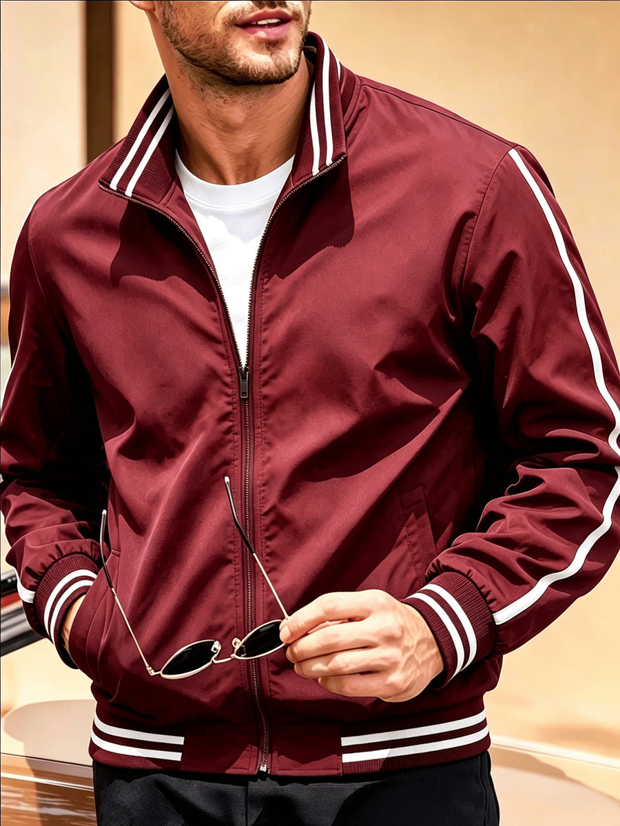 Men'S New Casual Sports Jacket, Outdoor Breathable Running Coat, Casual Zipper Stand-Up Collar Jacket Trench Coat, Suitable for Outdoor Hiking Fitness Activities, Multi-Color Available - Burgundy