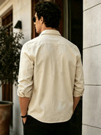 Men'S Long Sleeve Casual Shirt for Summer, Lightweight, Breathable And Comfortable. Slim-Fit And Versatile with Relaxed Cut, Ideal for Daily Commuting And Travel Outfits. (Shirt solely) - Khaki