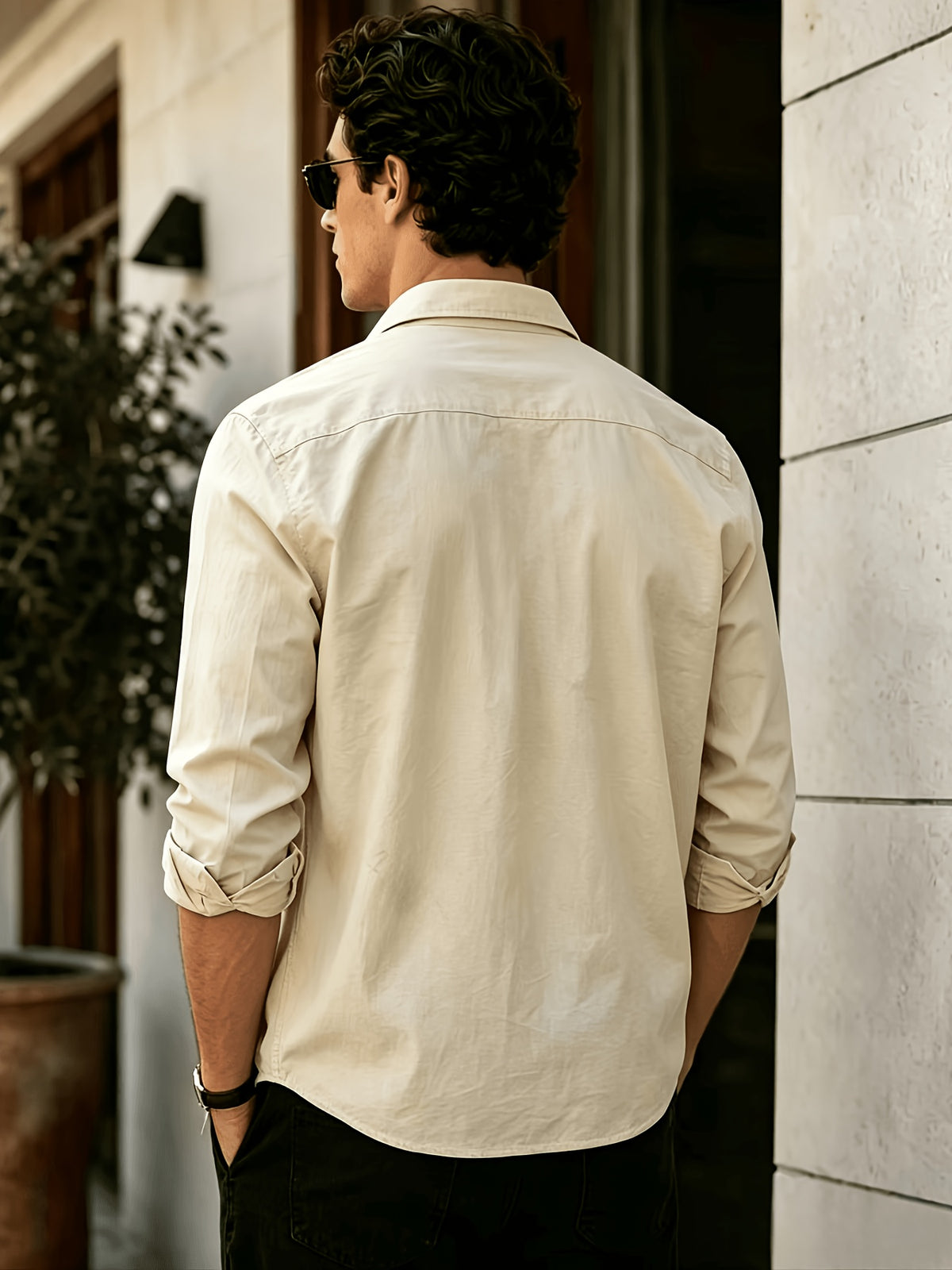 Men'S Long Sleeve Casual Shirt for Summer, Lightweight, Breathable And Comfortable. Slim-Fit And Versatile with Relaxed Cut, Ideal for Daily Commuting And Travel Outfits. (Shirt solely) - Khaki