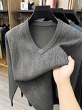 Men'S Autumn Winter New Casual Easy Long Sleeve Knit V-Neck Warm Sweater - Camel Gray