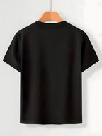Summer Men's Simple and Stylish Letter Print T-shirt, Casual Round Neck, Slightly Stretchy Short Sleeves, Regular Fit, Suitable for Outdoor and Daily Casual Wear in Summer- Unisex- Single Piece - Black
