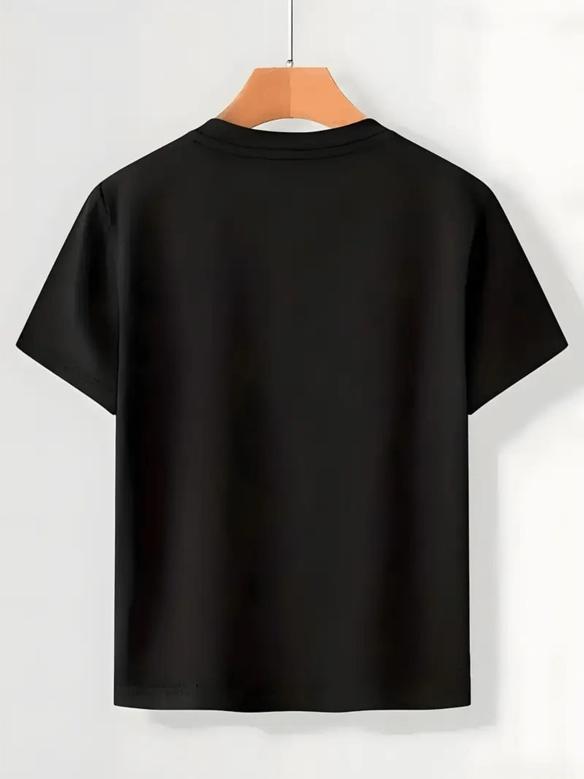 Summer Men's Simple and Stylish Letter Print T-shirt, Casual Round Neck, Slightly Stretchy Short Sleeves, Regular Fit, Suitable for Outdoor and Daily Casual Wear in Summer- Unisex- Single Piece - Black