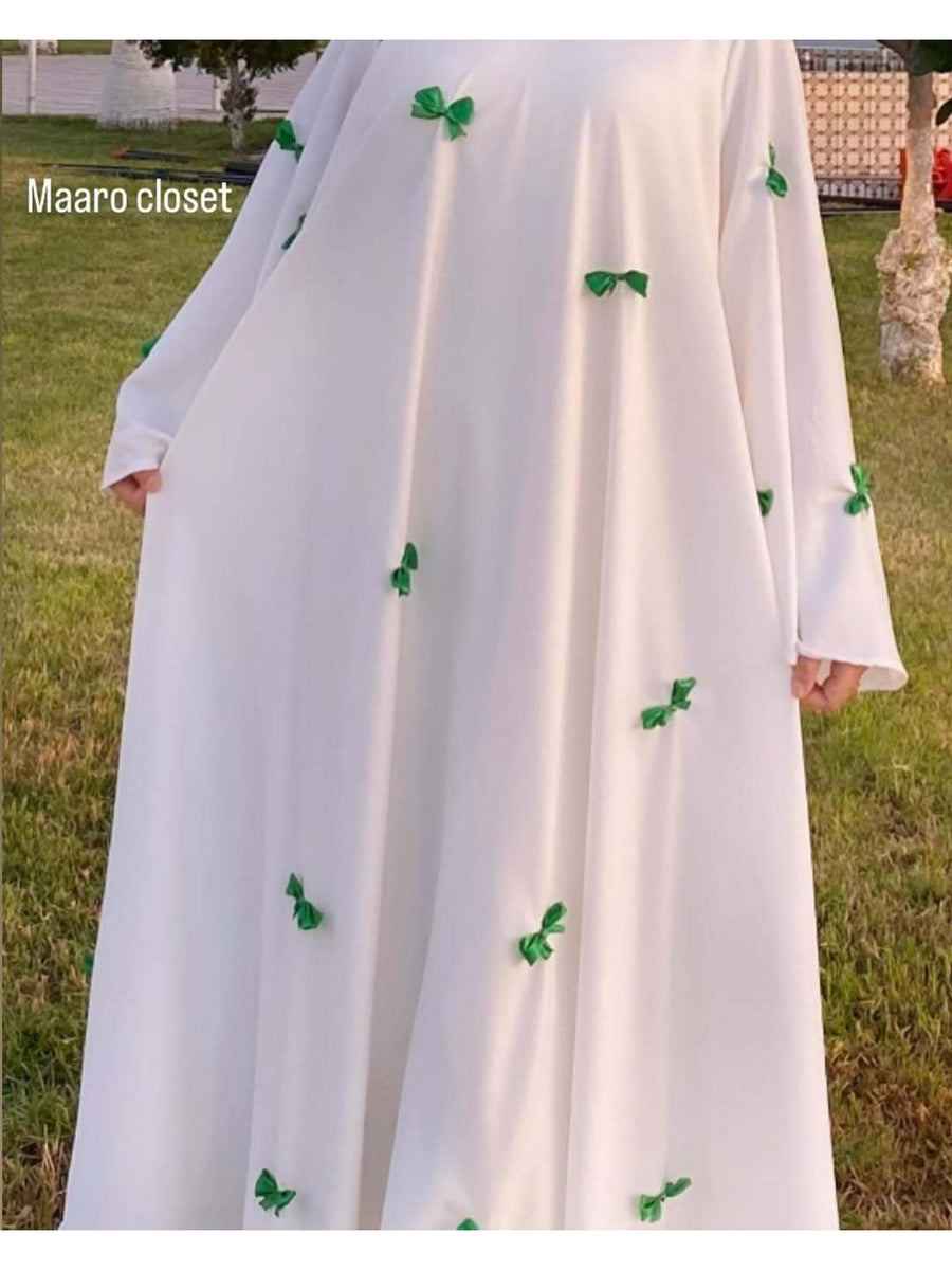 Middle Eastern Arab Women'S New Dubai Loose Trumpet Sleeve Bow Long Robe Dress - Green