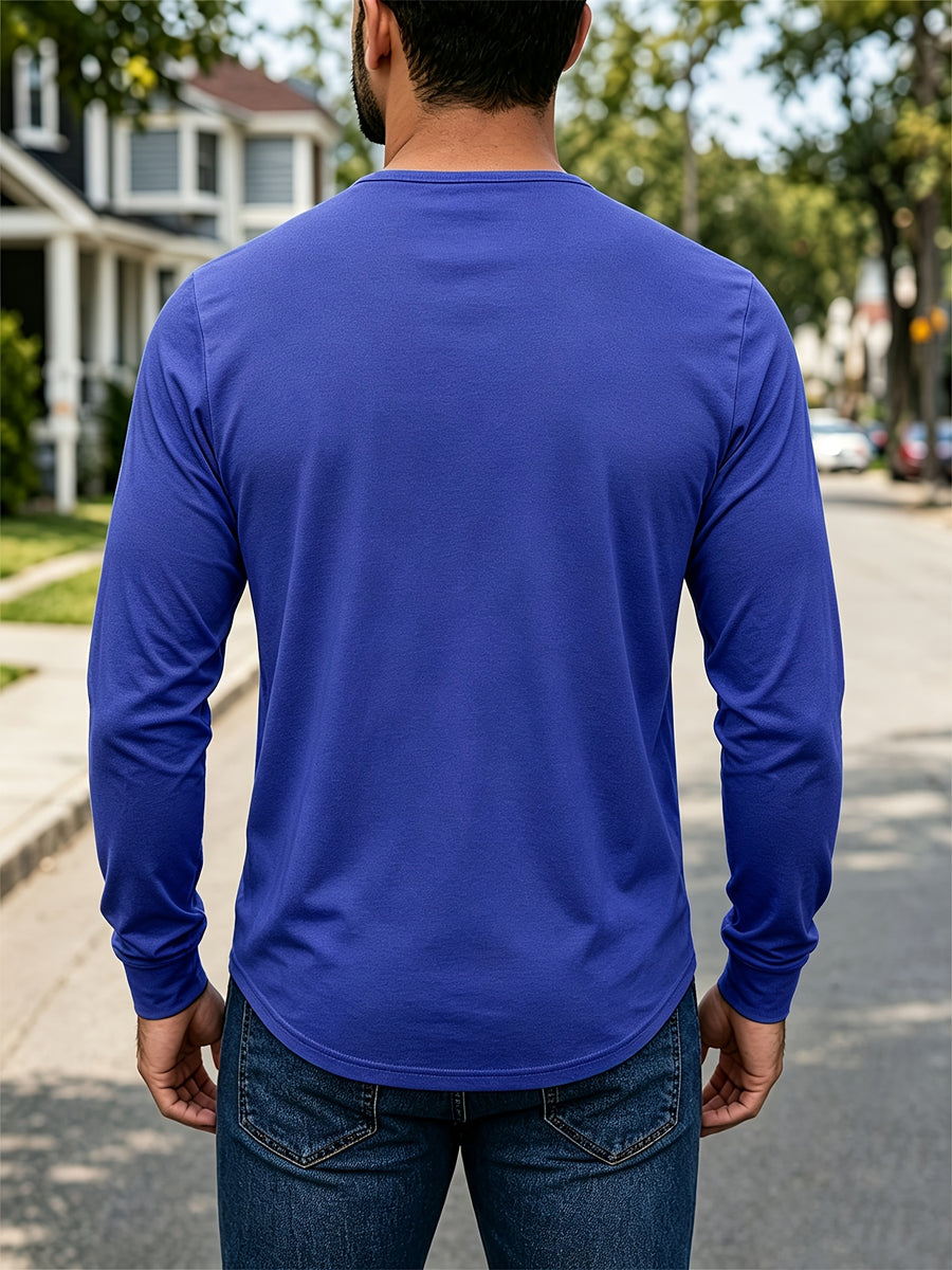 4pcs Set of Men's Spring, Autumn, and Winter Henley Neck Long-Sleeve T-Shirts, Breathable Vintage Casual Solid Color Half-Open Collar Tops, Comfortable and Versatile Base T-Shirts, Suitable for Daily Commuting, Light Business, Home, Sports - Khaki + Blue + Dark Gray + Green