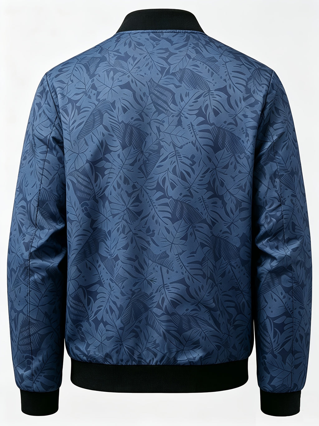 Men's Baseball Collar Print Casual Jacket, Outdoor Windproof Coat with Zipper Pockets Warm Soft Jacket - Fog Blue