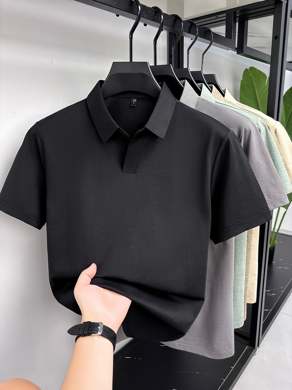 Minimalist Urban Short Sleeve Polo Shirt Breathable Daily Commute - Black