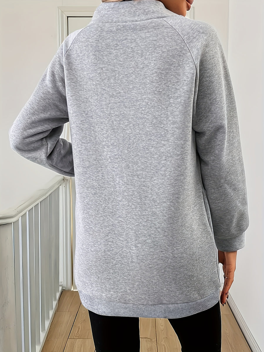 Women'S Fashion High-Neck Sweatshirt - Light Grey
