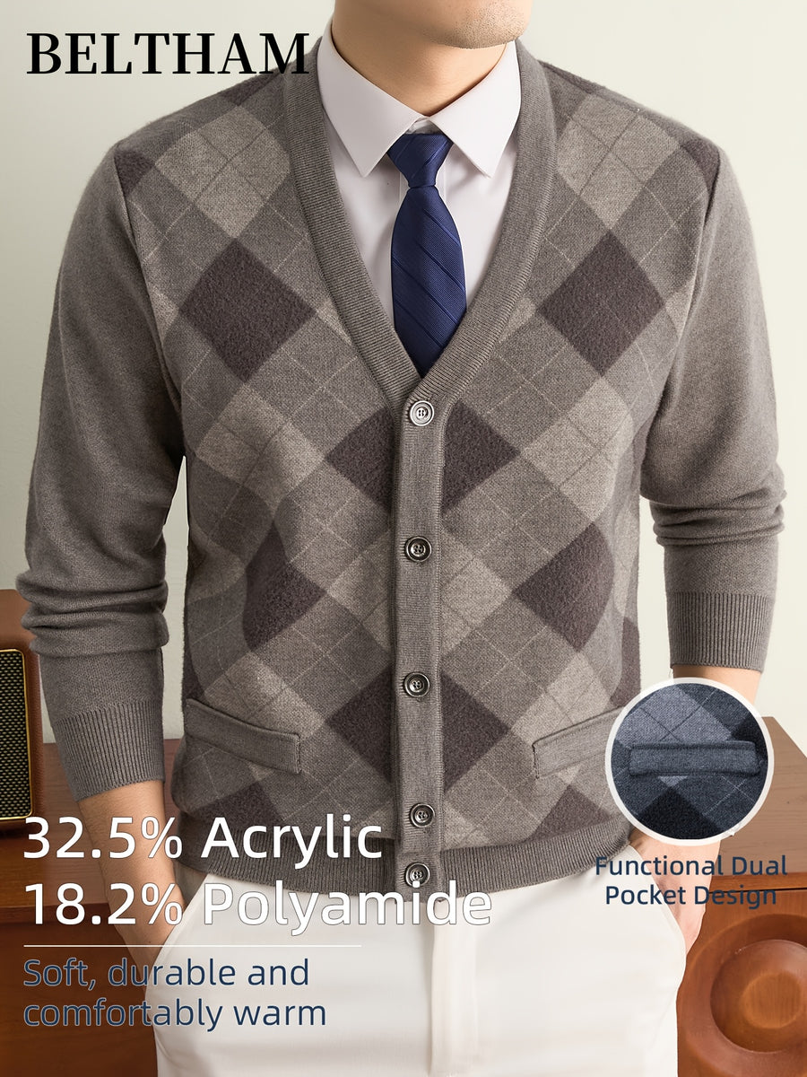 New Autumn Winter Men Thick Knit Cardigan, Ideal Gift for Dad & Husband, Button Design with Pockets, Cold Resistant Warm Sweater, Minimal Elegant Versatile Knit Cardigan Coat for Daily Outdoor Business Casual Camping Wear - Camel