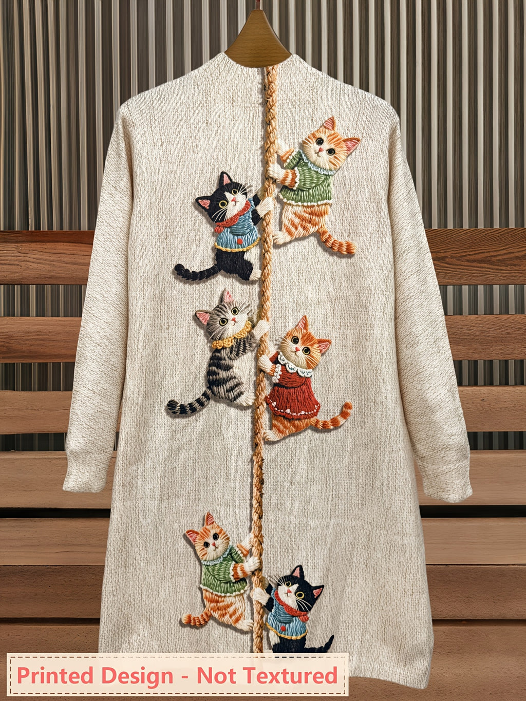 Printed Pattern - No Texture Women'S High Neck Dress - Long Sleeve Thick Pullover with Cat Print, Visual Effect, Soft Material, Suitable for Autumn And Winter Outfits - Multicolor