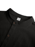 2pcs Men's Linen Fabric Henley Collar Long Sleeve Shirt, Simple Vintage Style, Loose Fit for Spring and Autumn, Multiple Color Options, Suitable for Outdoor Outings, Urban Commuting, and Home Wear, Versatile for Daily Casual and Holiday Occasions - Black+Green