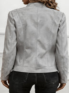 Plus Size Women'S Elegant Jacket - Soft Stretch Fabric, Metallic Zipper Design Spring/Autumn Outerwear - Light Grey