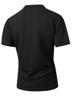KJ-T037 Men'S Round Neck Jacquard Textured Tactile Pocket Short Sleeve Top T-Shirt Casual Men'S T-Shirt - Black