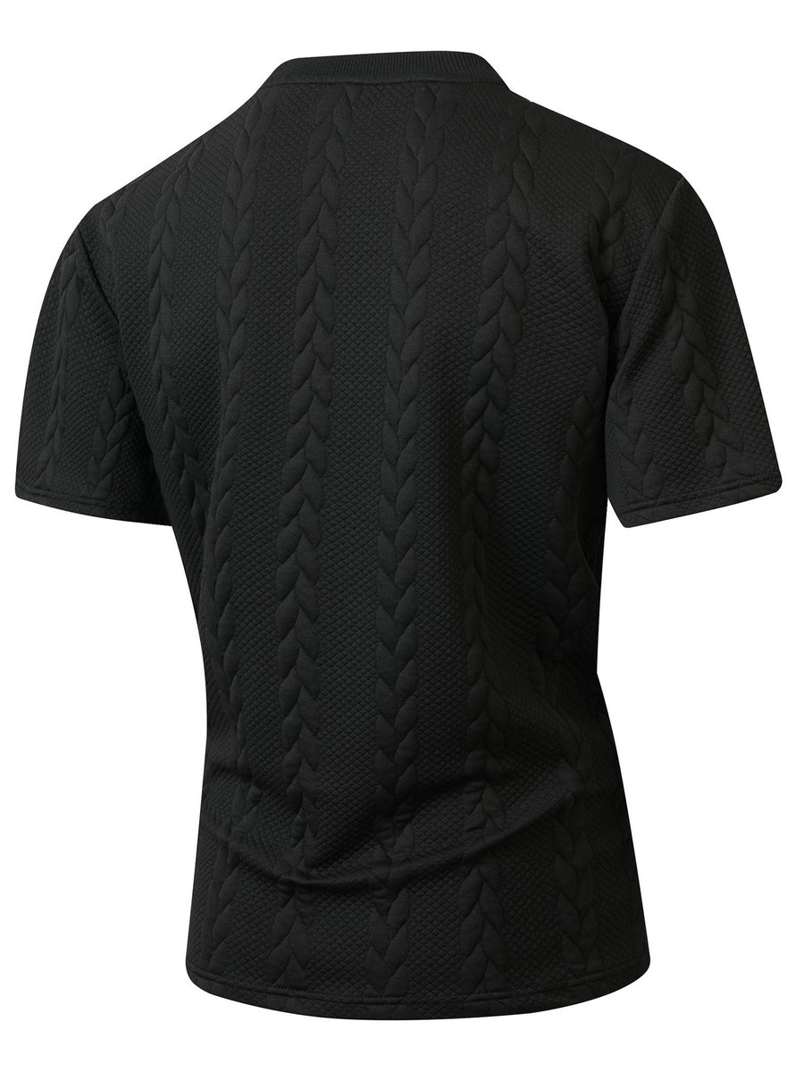 KJ-T037 Men'S Round Neck Jacquard Textured Tactile Pocket Short Sleeve Top T-Shirt Casual Men'S T-Shirt - Black