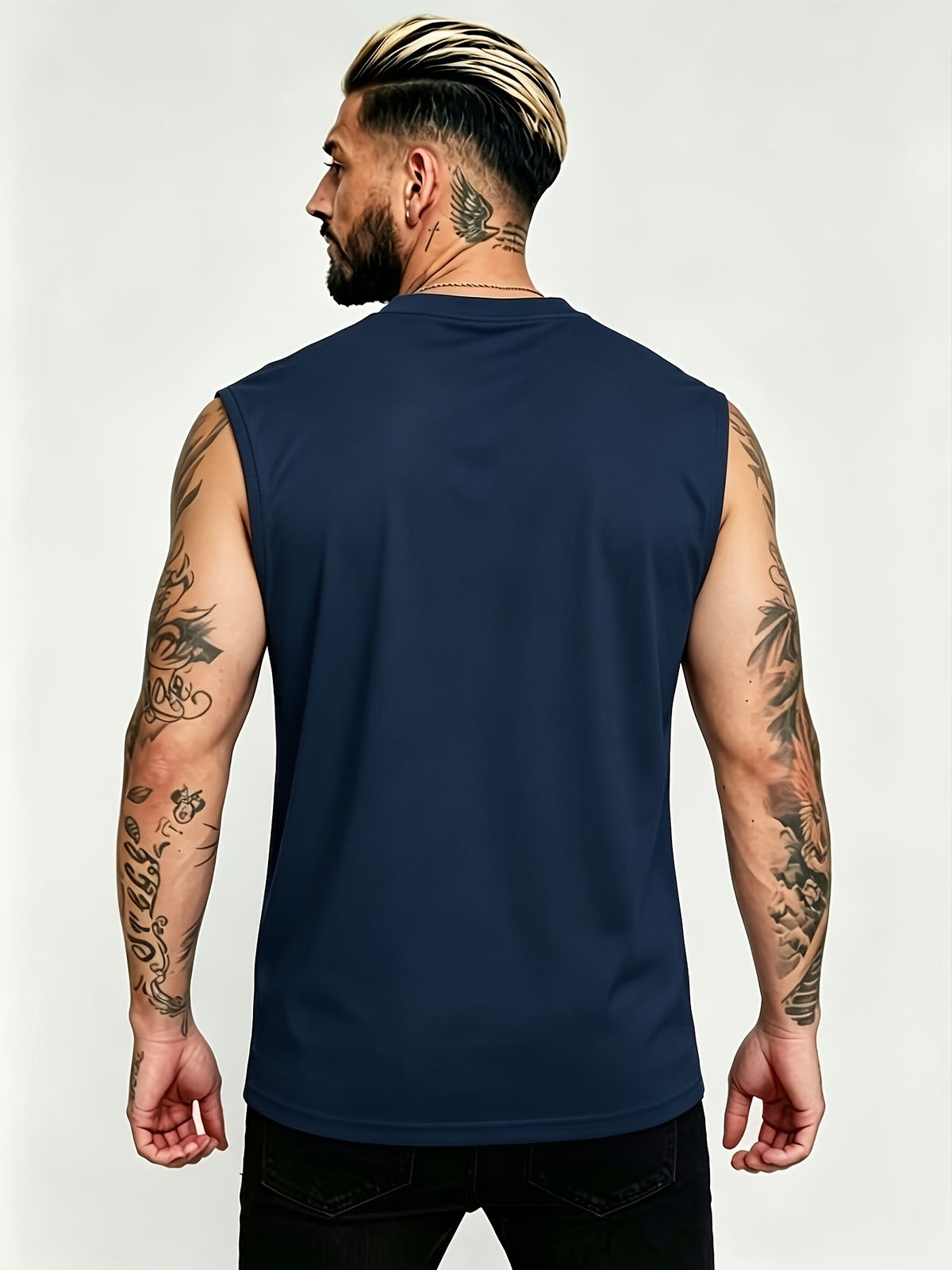 Men'S Summer New Style Sleeveless Zipper Henley Shirt, Outdoor Fitness Sports Comfortable Casual Fashion Sleeveless POLO Top - Navy Color