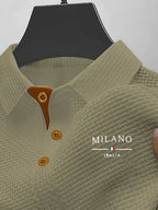 Solid Color Textured Short-Sleeve Shirt, Men's Lapel Breathable Casual Top, Summer Minimalist Solid Color Polo Shirt - Khaki