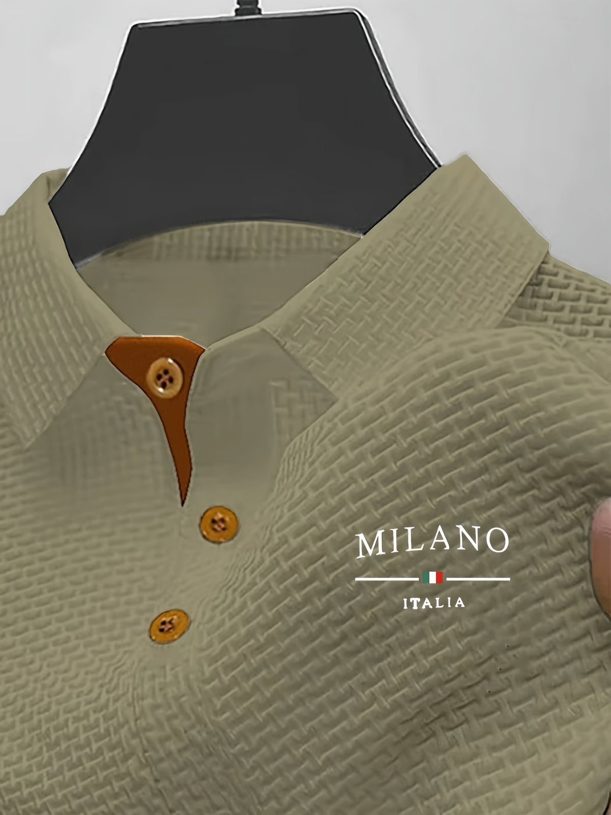 Solid Color Textured Short-Sleeve Shirt, Men's Lapel Breathable Casual Top, Summer Minimalist Solid Color Polo Shirt - Khaki