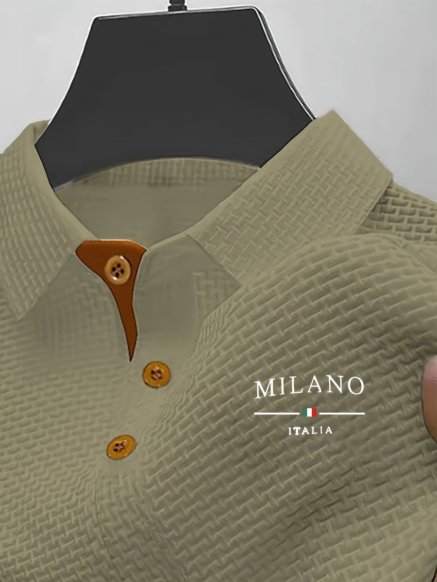 Men's Solid-color Polo Shirt with a Contrasting Button Placket Featuring a Light Business Style Design. The Fabric Is Breathable and Comfortable, Keeping You Cool in Summer. Perfect for Everyday Casual Wear and Outings, Available in Multiple Colors. - Khaki