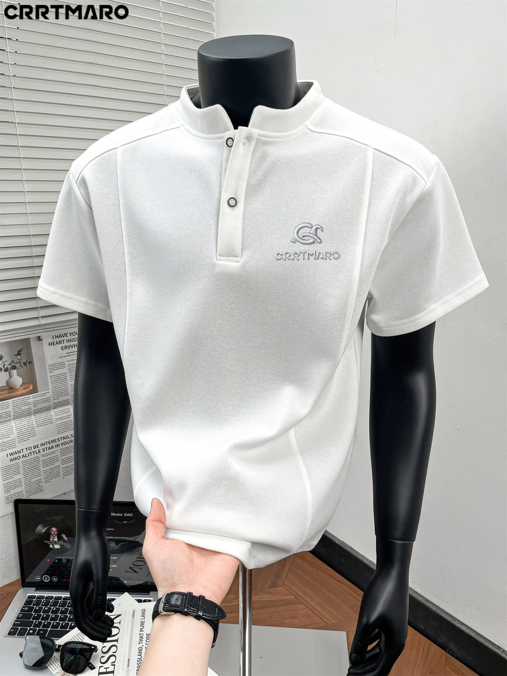 Carterma CRRTMARO Men's Classic Short Sleeve Polo Collar Solid Color Casual T-Shirt, Outdoor Casual Men's Apparel, Yimai - White