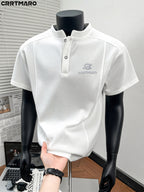 Carterma CRRTMARO Men's Classic Short Sleeve Polo Collar Solid Color Casual T-Shirt, Outdoor Casual Men's Apparel, Yimai - White