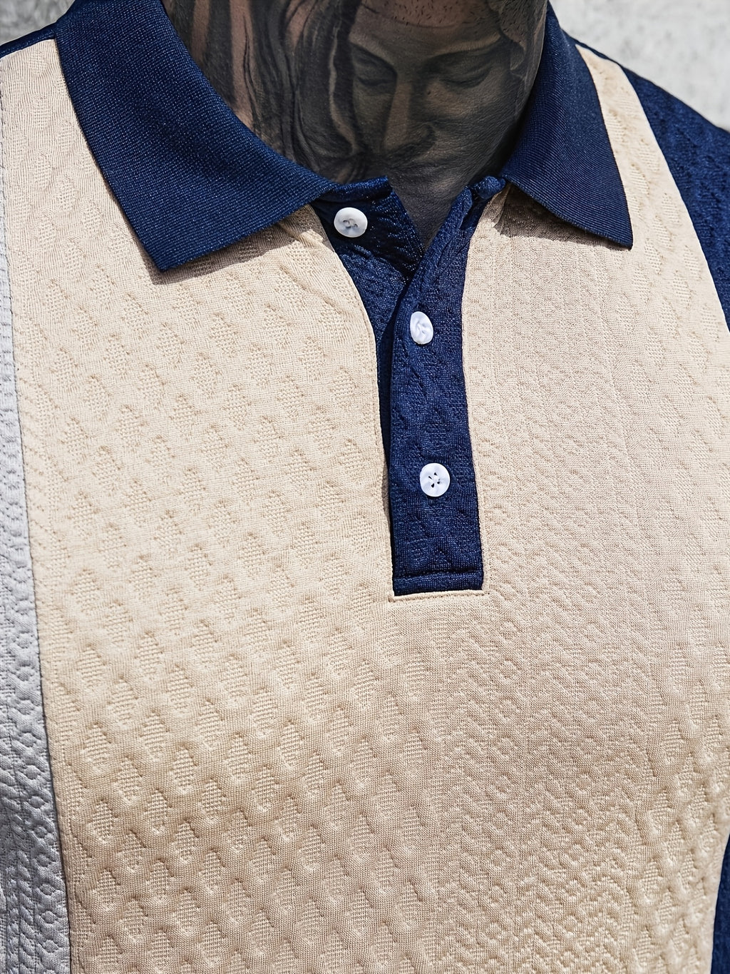 : Men'S Casual New POLO Shirt, Textured Soft Fabric, Patchwork Details, Outdoor Leisure Business Breathable Short-Sleeve Polo Shirt Golf Shirt - Navy Color