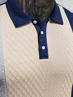 : Men'S Casual New POLO Shirt, Textured Soft Fabric, Patchwork Details, Outdoor Leisure Business Breathable Short-Sleeve Polo Shirt Golf Shirt - Navy Color