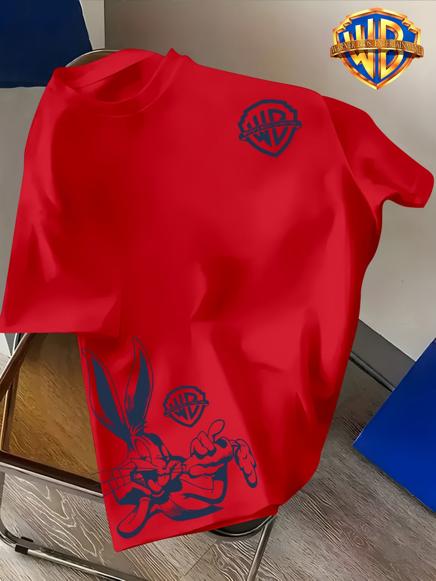Easy WB Logo Vs. Line-Heavy Rabbit, One Easy One Complex with Layers, Breathable And Skin-Friendly Short Sleeve, Casual Fitness Sports Versatile Men'S Top - Red