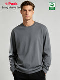 [Villa Joy Water OBM] Men'S Long Sleeve T-Shirt 1pc 100% Pure Round Neck Base Layer Spring Autumn Loose Casual Solid Color Top Skin-Friendly Breathable Sweat-Absorbent Durable Non-Deforming Daily Commute Outdoor All-Match Long Sleeve T-Shirt Can Be - 1Pcs Gray