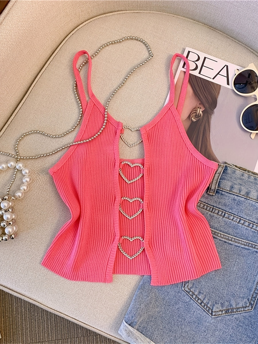 Style, Western Spring/Summer New Fashion Heart Hollow Out Cami Vest Top - Red