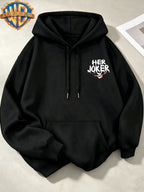 Joker HAHA Text Surround Graffiti Print Trendy Cool Casual All-Match Sports Drawstring Pocket Hooded Men'S Sweatshirt, Men'S Autumn Winter Cute Casual Style - Black
