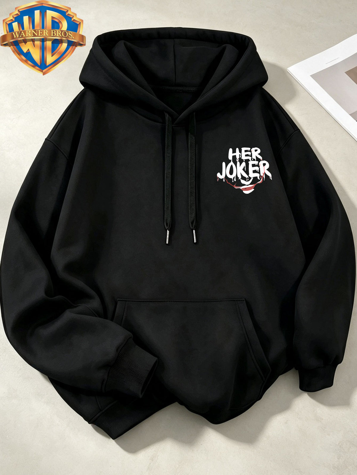 Joker HAHA Text Surround Graffiti Print Trendy Cool Casual All-Match Sports Drawstring Pocket Hooded Men'S Sweatshirt, Men'S Autumn Winter Cute Casual Style - Black