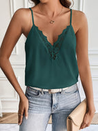 5137 French-Style Women's Elegant Vintage Lace Patchwork Camisole Tank Top - Green