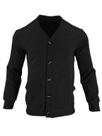 Men'S Casual V-Neck Cardigan Jacket, Retro 3D Jacquard Texture, Button-Front with Double Pockets, Knit Fabric Long Sleeve Top for Commute, Shopping, And Social Gatherings, Light Casual Business Style, Spring/Autumn Relaxed Fit - Black