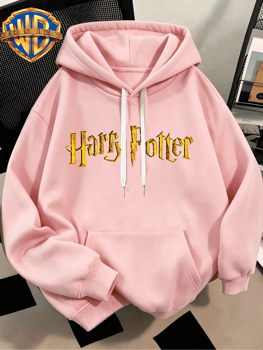 Fashion Hip Hop Print Fashion Brand Casual Versatile Sports Drawstring Pocket Hooded Men'S Sweater, Men'S Autumn And Winter Cute Casual Style, Sports Style Fashion Loose Hoodie, Daily Casual Wear - Pink