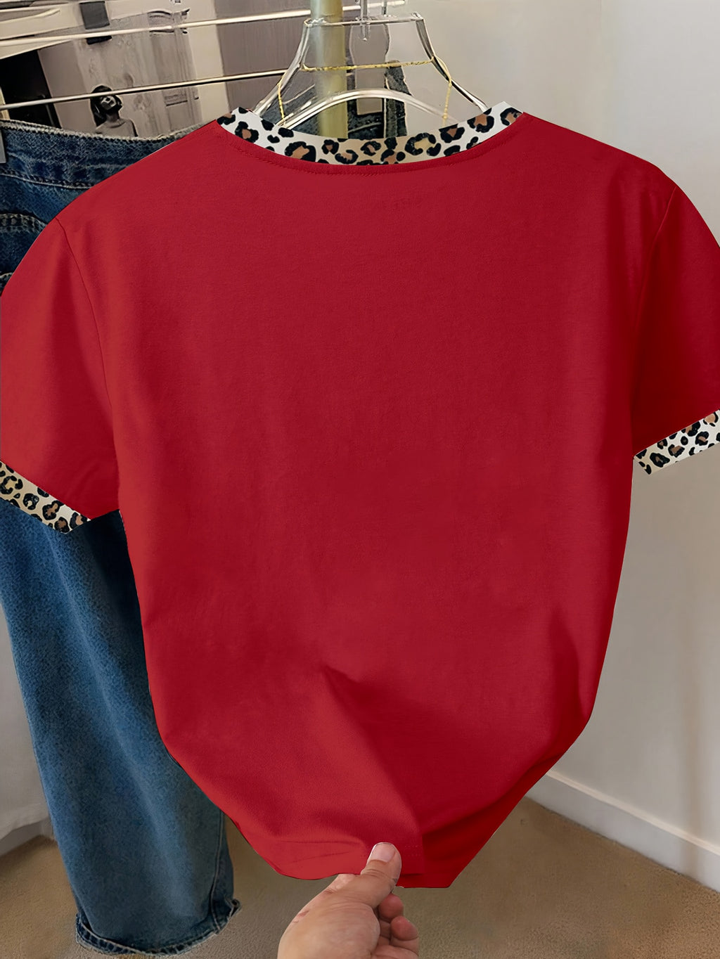 Women's Casual Short Sleeve Blouse T-Shirt Suitable for Spring Summer Fall - Heart Pattern Opaque Top, Machine Washable Daily Wear & Semi-Formal Outfits - Red