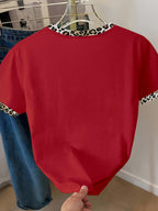 Women's Casual Short Sleeve Blouse T-Shirt Suitable for Spring Summer Fall - Heart Pattern Opaque Top, Machine Washable Daily Wear & Semi-Formal Outfits - Red