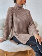 Women's New Arrival Elegant Casual Versatile Vacation Commute Office Sisters Outing Shopping Y2K Daily Wear Autumn Winter Solid Color High Neck Lapel Raglan Long Sleeve Top Spring Slit Hem Sweater Party Outfit Birthday Top Commute Wear Casual Wear - Lotus Color