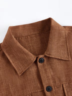 Fashionable Casual Men's Lightweight Jacket, Single-breasted Long-sleeve Shirt, Casual Solid-color Lapel Shirt, Versatile Cardigan for Daily Commutes and Outdoor Wear, Men's Casual Attire, Ideal Gift - Coffee Color