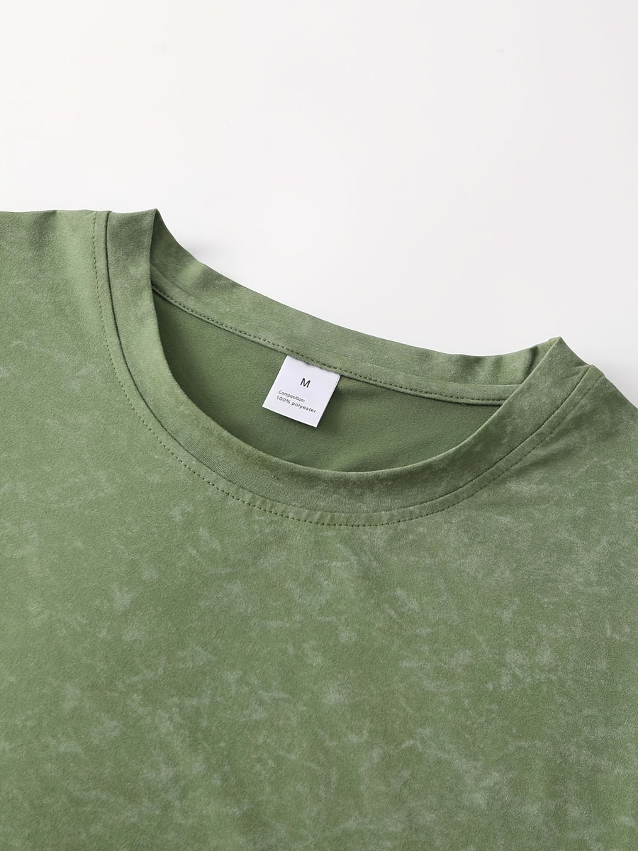 Men's Round-neck Graphic Print Short-sleeve T-shirt, Suitable for Summer Casual Sports - Army Green