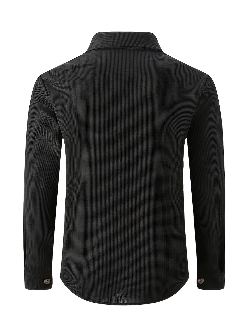 Pearson OBM Men's Casual Sport Jacket, American Vintage Waffle Texture Lapel Work Shirt Jacket, Men's Double Pocket Wood Button Loose Fit Casual Long Sleeve Shirt, Versatile Cardigan Jacket for Spring and Autumn - Black