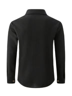Pearson OBM Men's Casual Sport Jacket, American Vintage Waffle Texture Lapel Work Shirt Jacket, Men's Double Pocket Wood Button Loose Fit Casual Long Sleeve Shirt, Versatile Cardigan Jacket for Spring and Autumn - Black