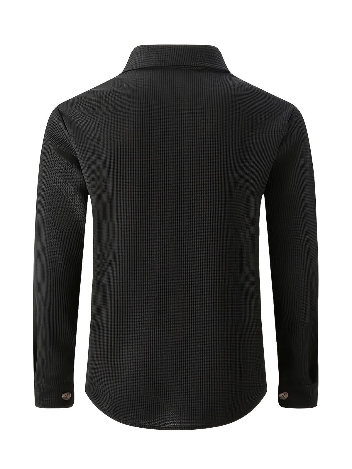 Pearson OBM Men's Casual Sport Jacket, American Vintage Waffle Texture Lapel Work Shirt Jacket, Men's Double Pocket Wood Button Loose Fit Casual Long Sleeve Shirt, Versatile Cardigan Jacket for Spring and Autumn - Black