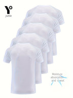 5pcs White Ultra-Light Men'S Round Neck T-Shirts - Quick-Dry, Breathable, Moisture-Wicking Shirts, Suitable for Fitness, Gym, And Running, Lightweight And Comfortable, Athletic Training Quick-Dry Short Sleeve Moisture-Wicking, Sweat-Resistant - White 5 Pack