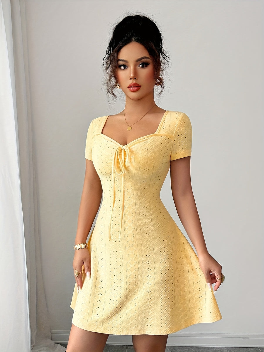 Women'S Summer Jacquard Sexy Slim Fit Mini Dress - Yellow