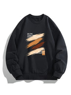 Men's Crew Neck Sweatshirt, Spring Autumn Art Brush Stroke Color Block Slogan Print Pullover Top, Youth Loose Casual Versatile LongSleeve Basic Shirt - Black