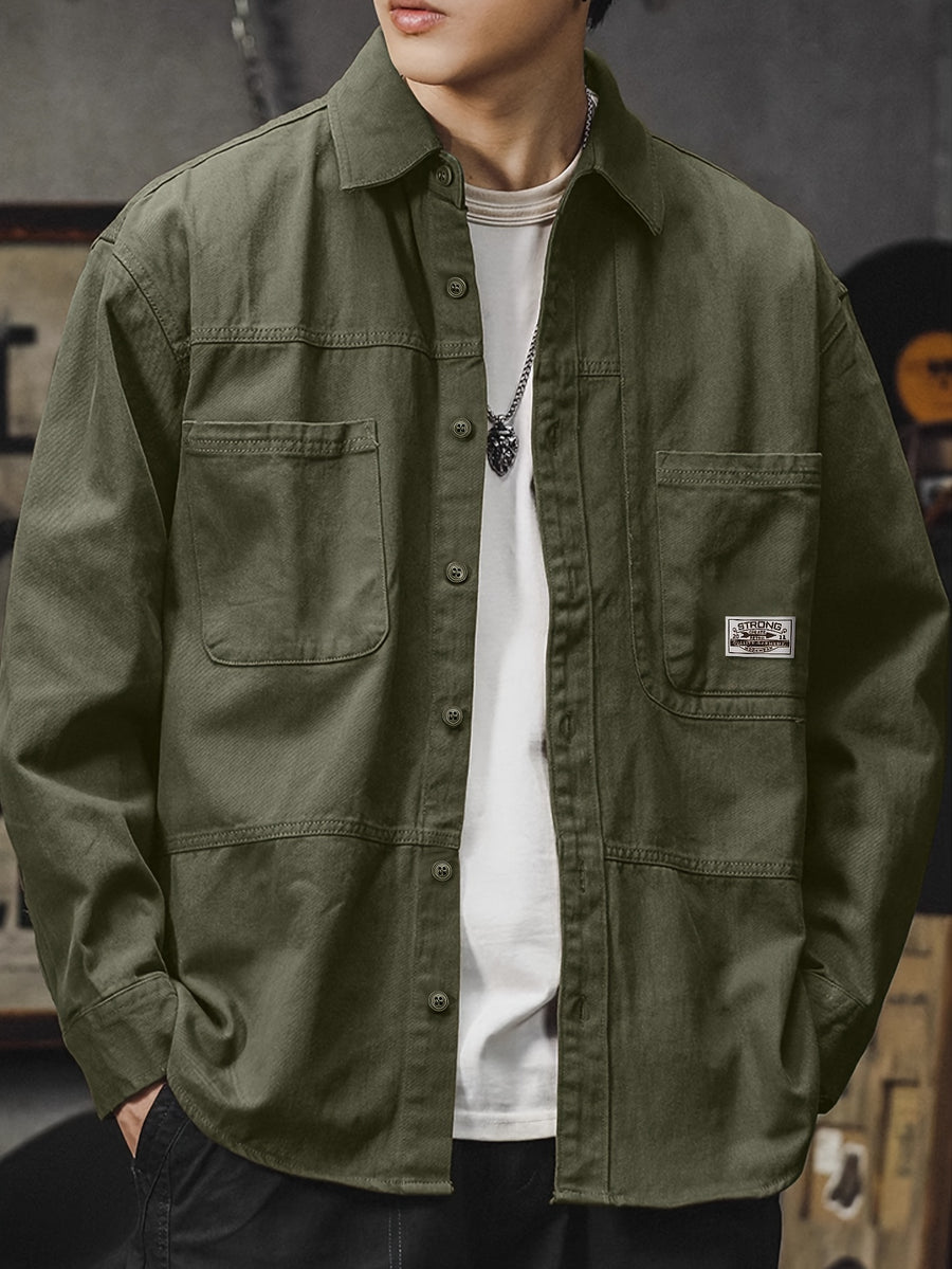 Men'S Cargo Shirt Spring Autumn Long Sleeve Top Vintage Workwear Style Multi-Pocket American Casual Top Outerwear, New Season - fern green