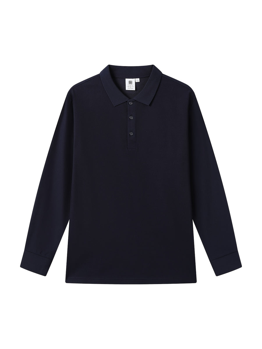 High-End Business Casual Men'S Long Sleeve Polo Shirt - Navy Color