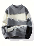 Men'S Color Block Fringe Sweater - Soft Knit Loose Fit Long Sleeve Winter Warmth - Grey