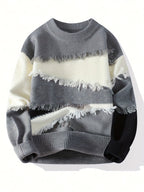 Men'S Color Block Fringe Sweater - Soft Knit Loose Fit Long Sleeve Winter Warmth - Grey