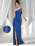 New Fashion Rhinestone Decorated Elegant Off-Shoulder High-Thigh Slit Long Pants Dress Gown Bridesmaid Dress - Royal Blue